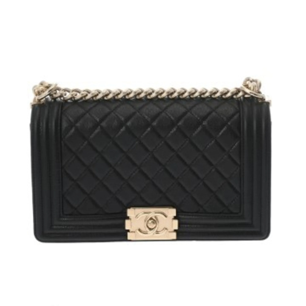 CHANEL Boy Chanel Chain Shoulder Bag, 25cm, Black, A67086, Women's, Caviar Sk...